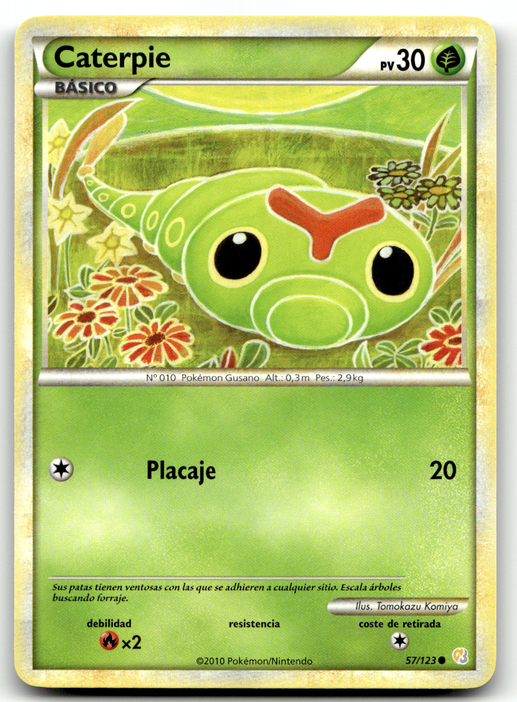 Carta Pokemon 57/123 Caterpie spagnola cuore comune oro e argento anima 2010
