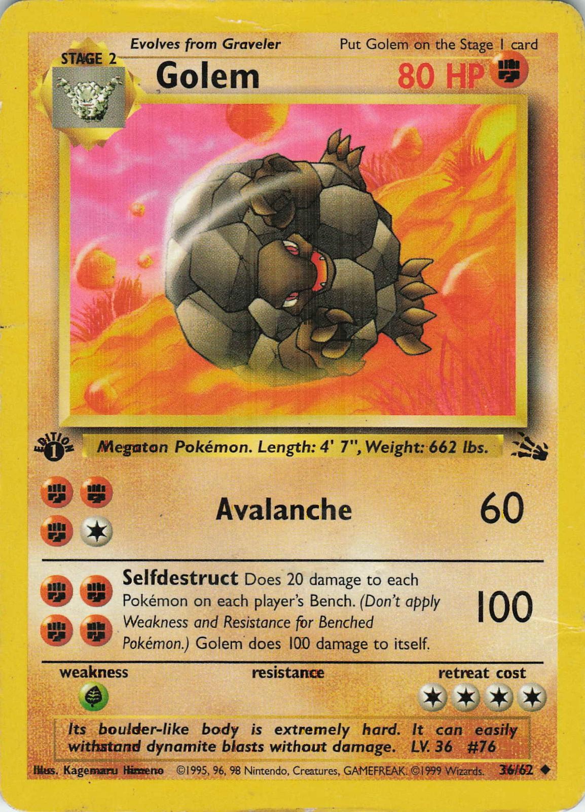 Golem 36/62 1° Edizione Pokemon Fossile Non Comune MP