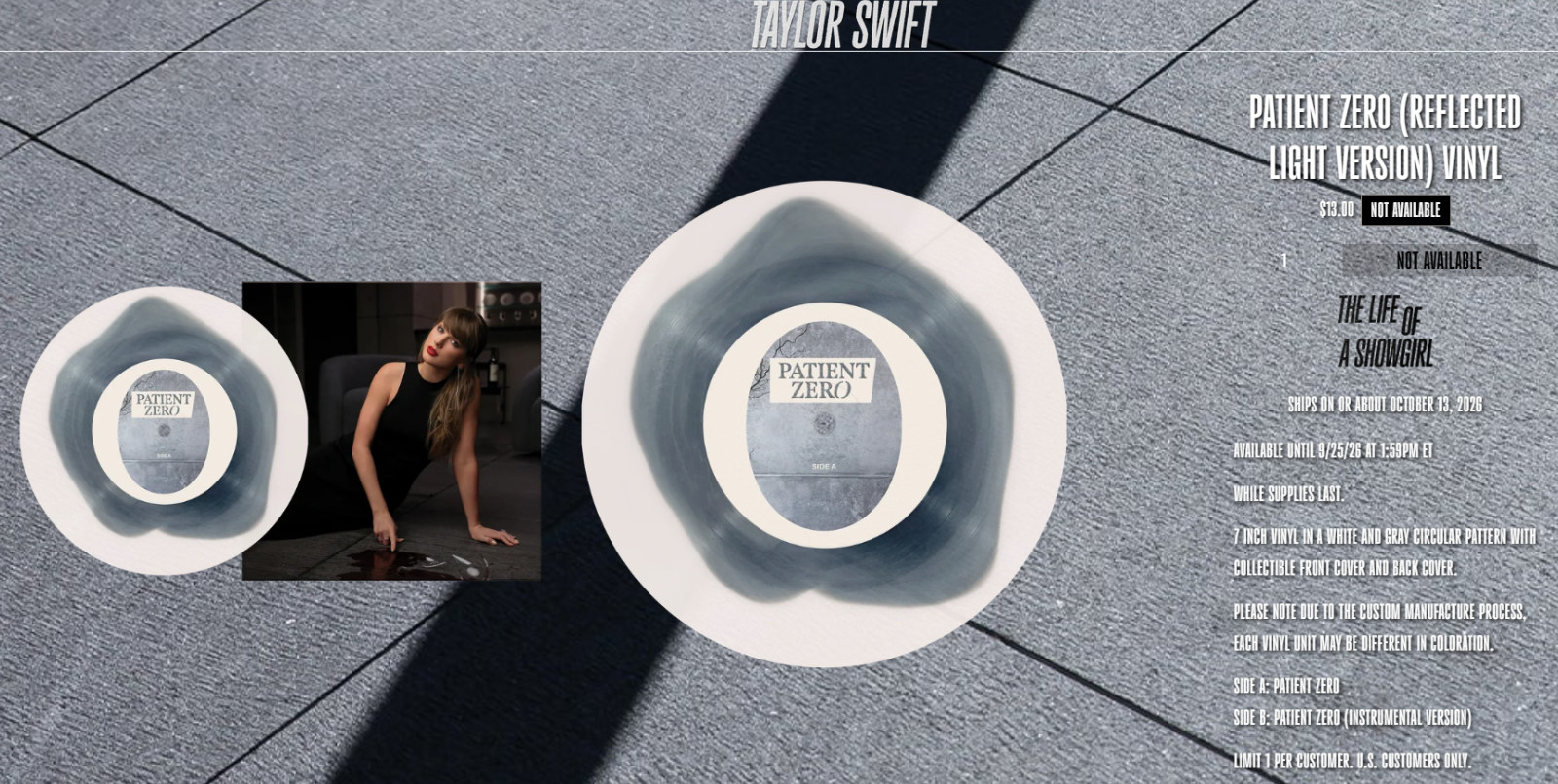Taylor Swift Patient Zero 7" Vinyl LP Reflected Light Version SOLD OUT, PRESALE