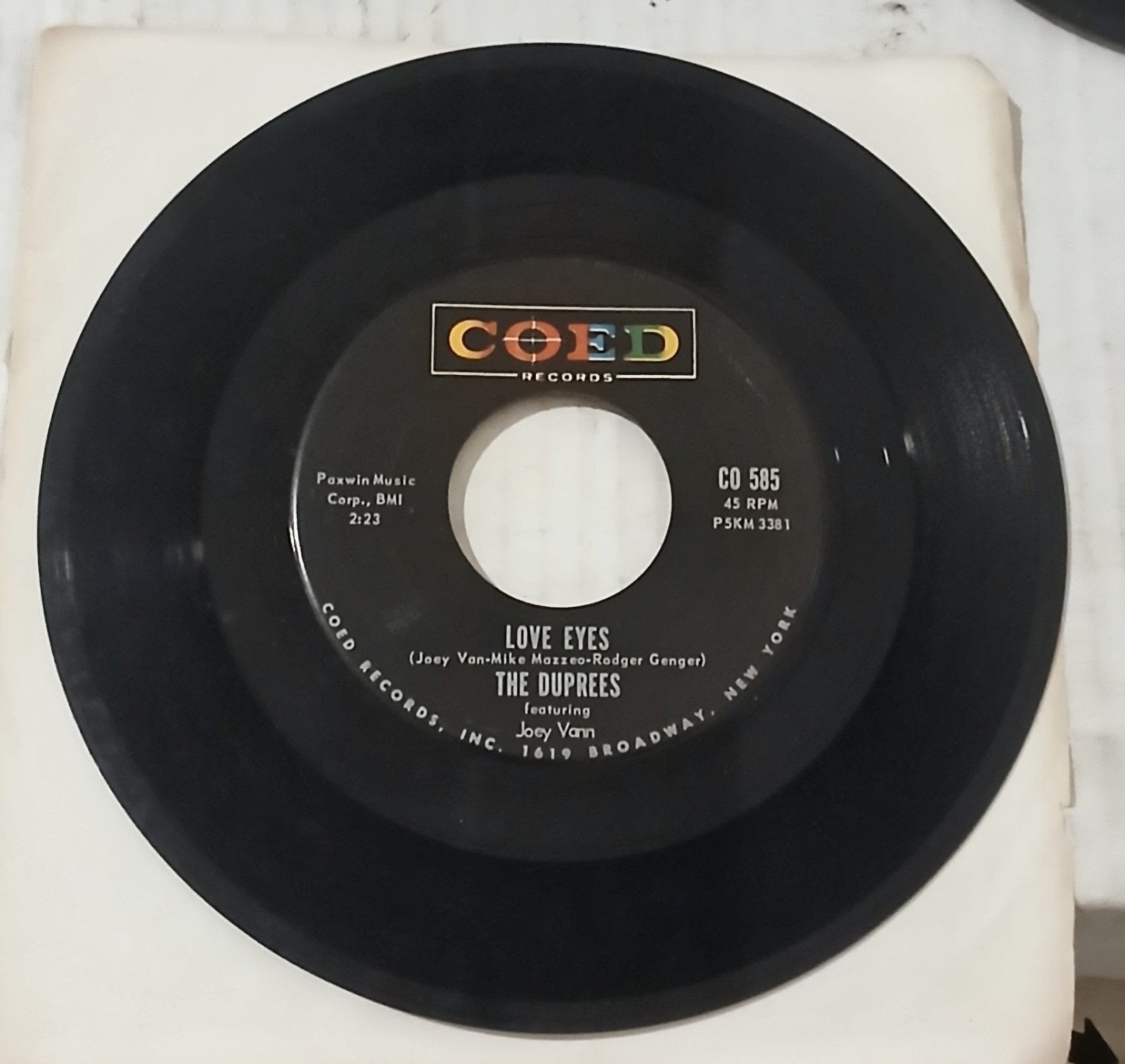 The Duprees 45 Rpm Love Eyes / Have You Heard  CO 585 COED 1963