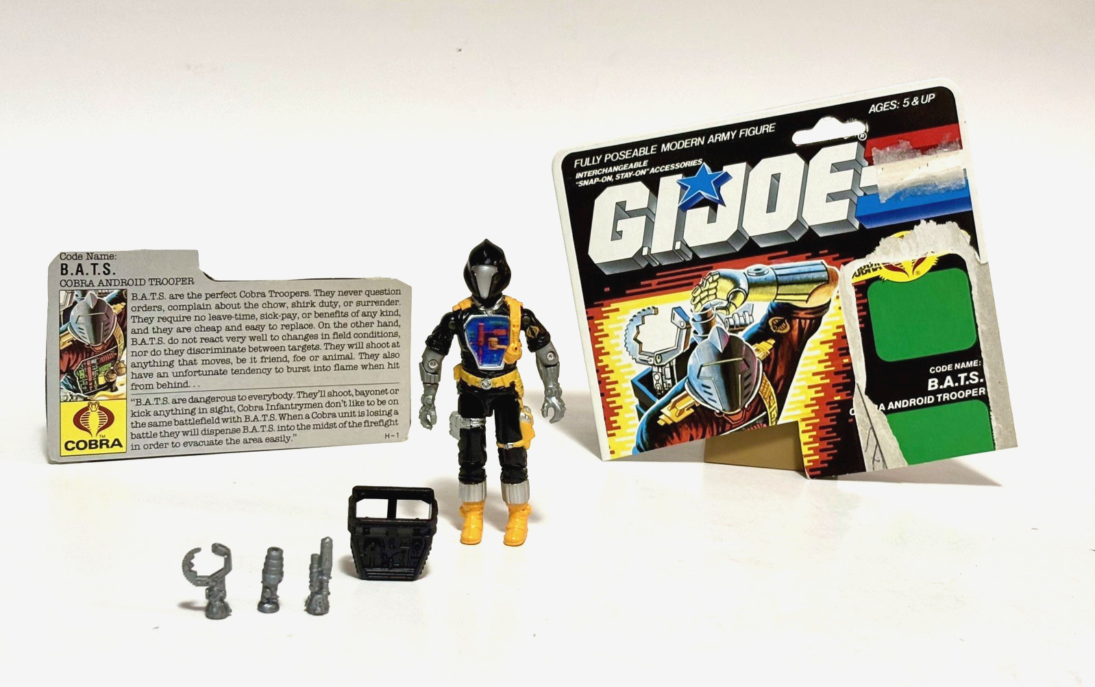 GI Joe B.A.T.S. 1986 BATS v1 accessori completi scheda file REPRO bauletto