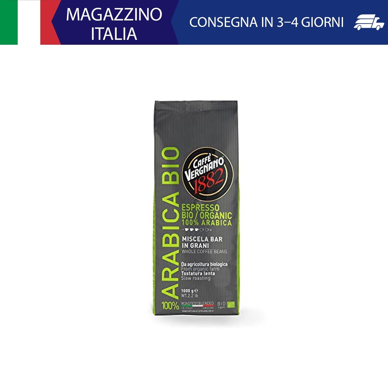 Caffè Vergnano 1882 - Caffè in Grani 100% Arabica Bio - 1 confezione da 1 Kg