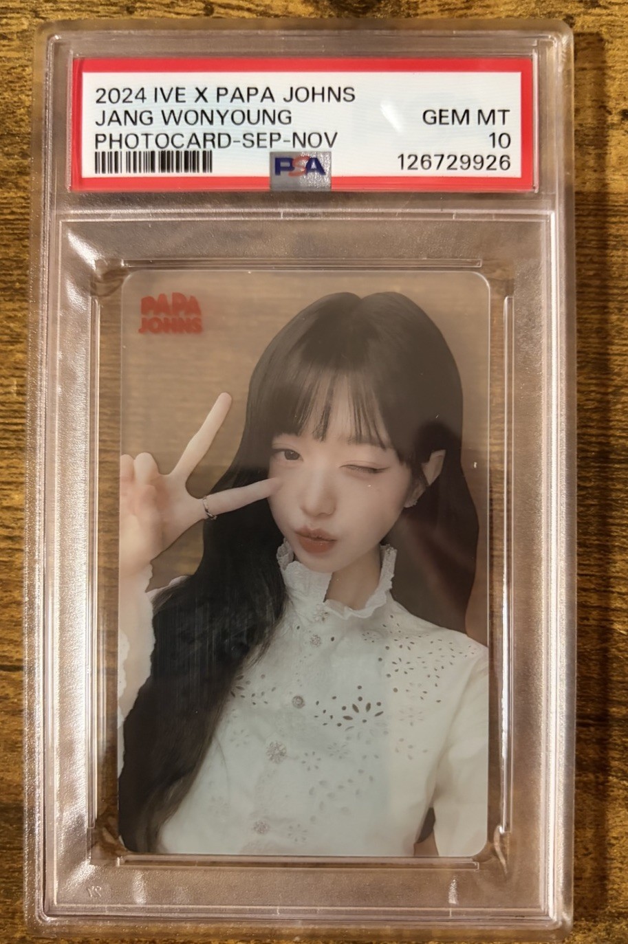 2024 IVE X PAPA JOHNS PHOTOCARDS SEPTEMBER-NOVEMBER JANG WONYOUNG PSA 10