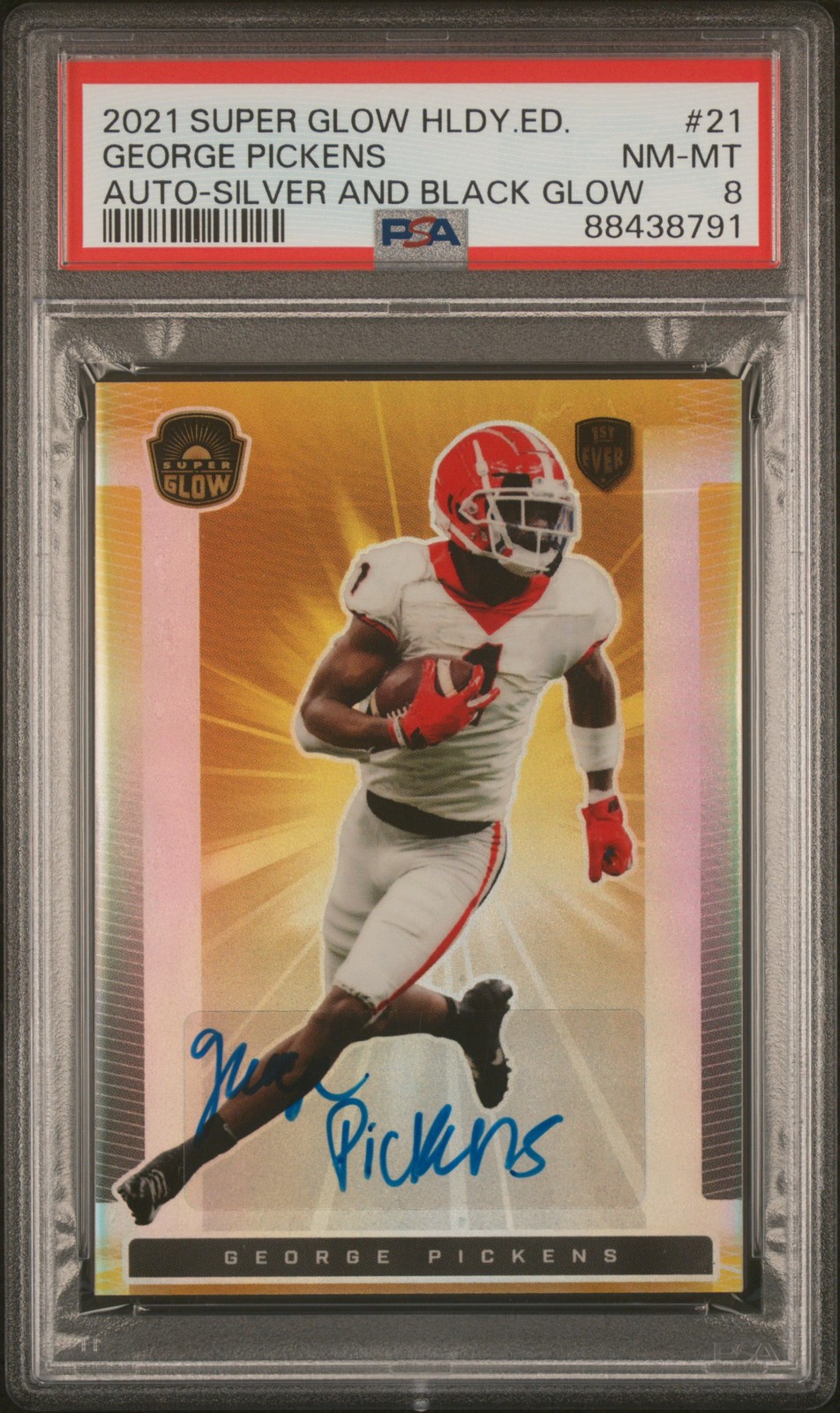 2021 SUPER GLOW HOLIDAY EDITION AUTO-SILVER & BLACK GLOW GEORGE PICKENS PSA 8