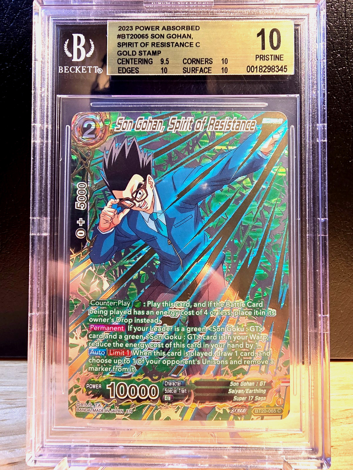 DRAGON BALL SUPER SON GOHAN SPIRITO DI RESISTENZA BT20-065 C TIMBRO ORO BGS 10