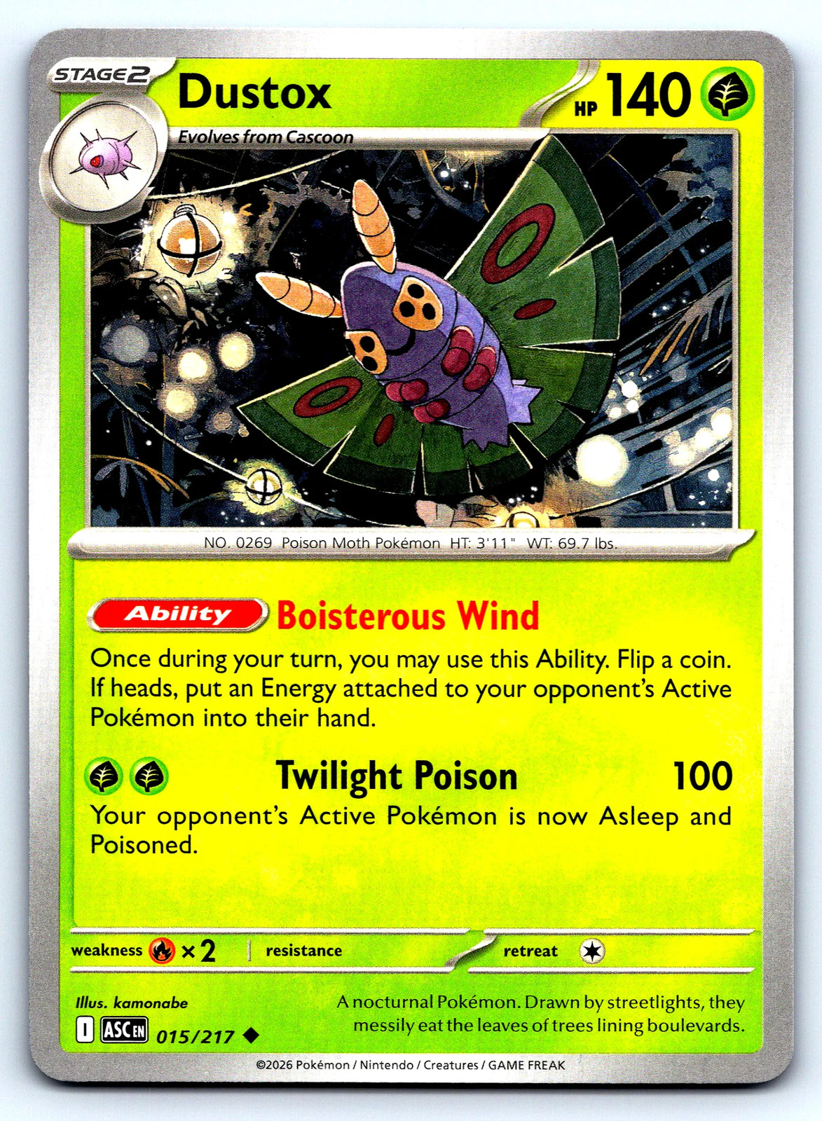 Dustox Ascended Heroes #15 carta Pokemon kamonabe non comune quasi nuova