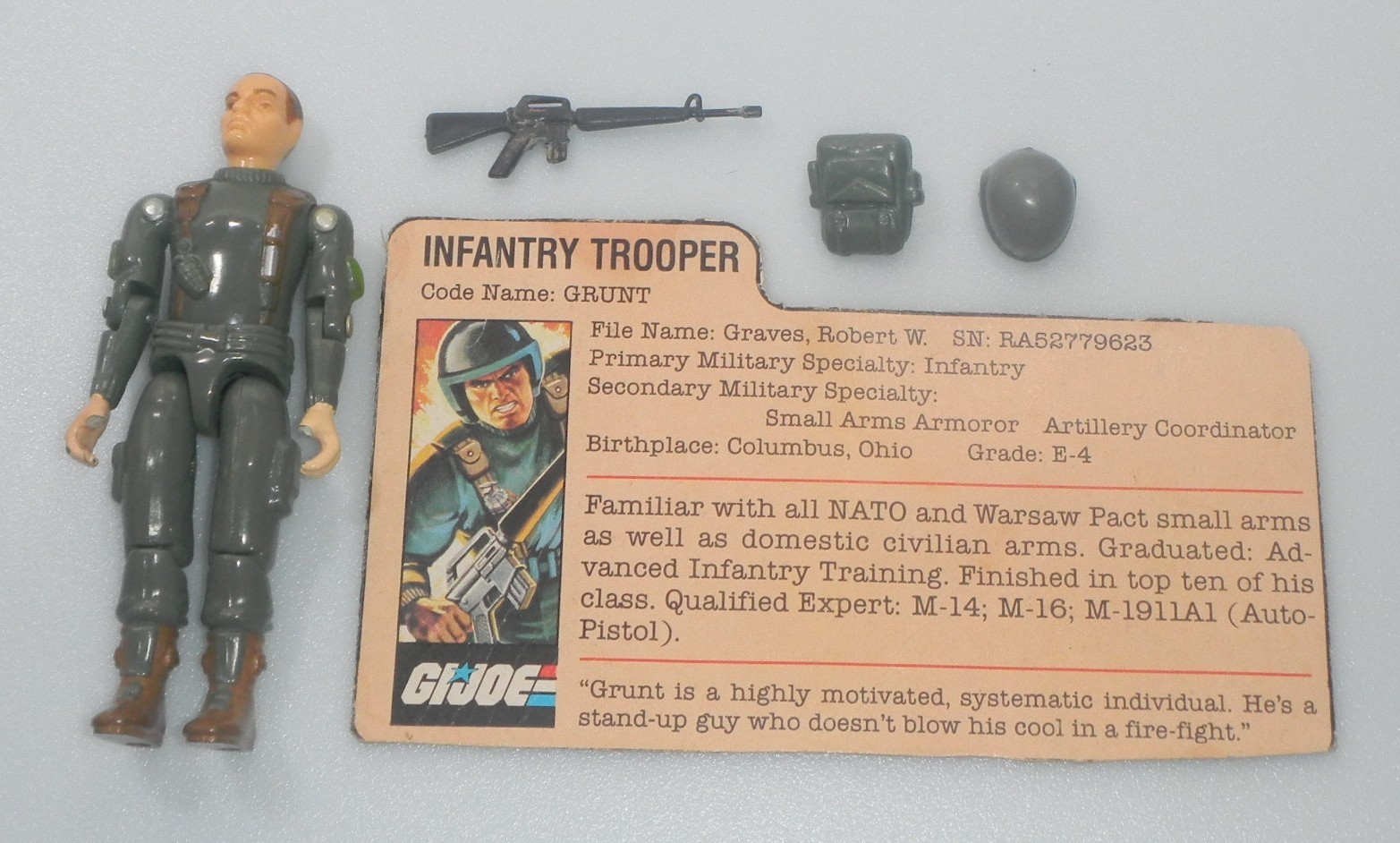 Grunt v1 G.I. braccio dritto 1982 vintage Figurina completa GI Joe 3,75 ARAH - rotta