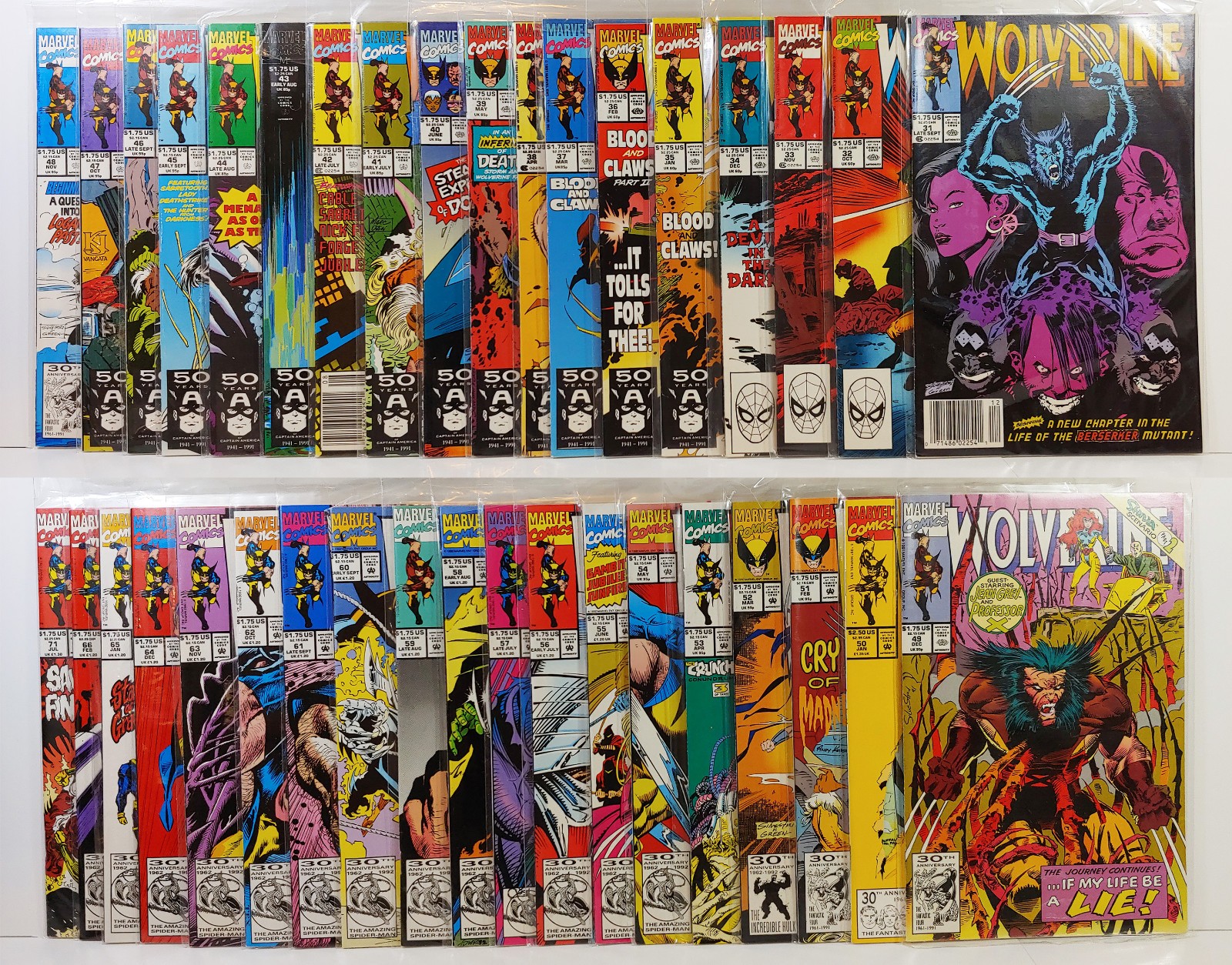 Marvel Wolverine 36 Book Lot Full Run #31 - #66 + 71, Cable, Sabertooth 1991-93