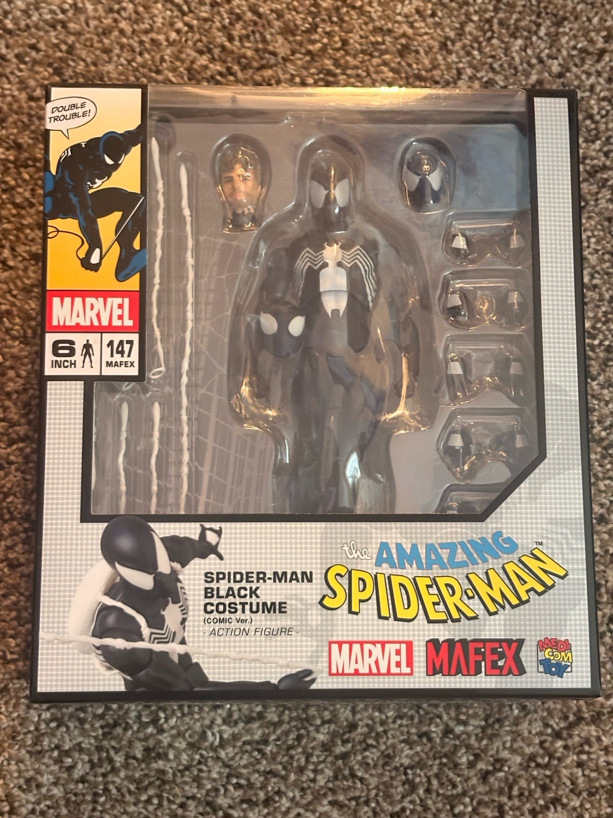 tuta mafex nera spiderman 147 (con spettacolare scultura testa di spidey personalizzata)