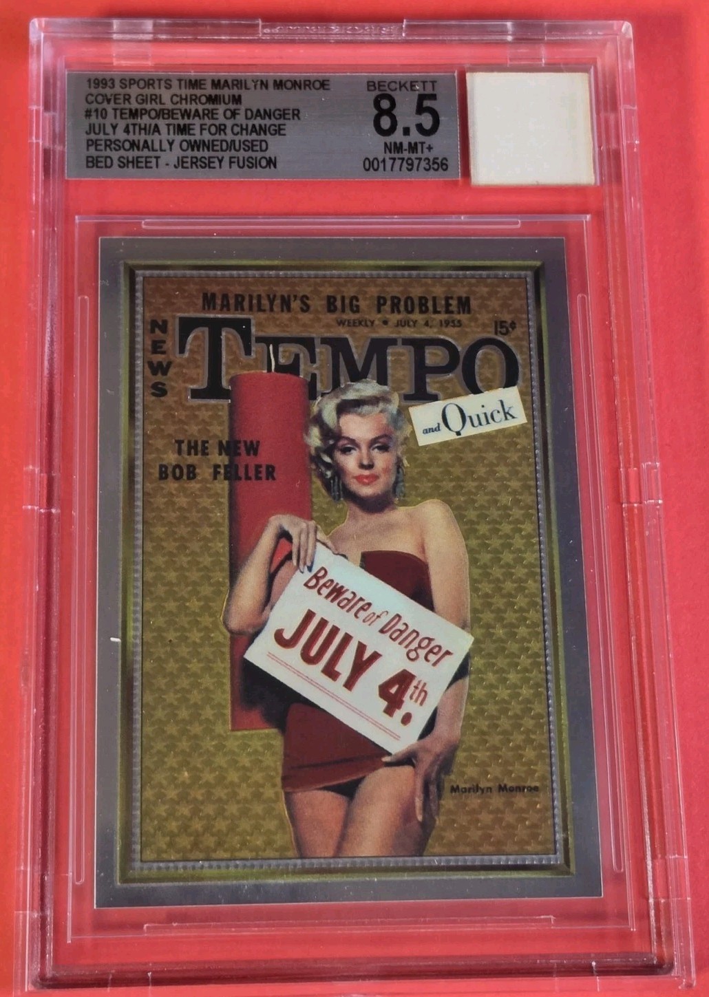 Lenzuolo da letto usato Marilyn Monroe di proprietà reliquia e BGS 8,5 copertina ragazza carta cromo