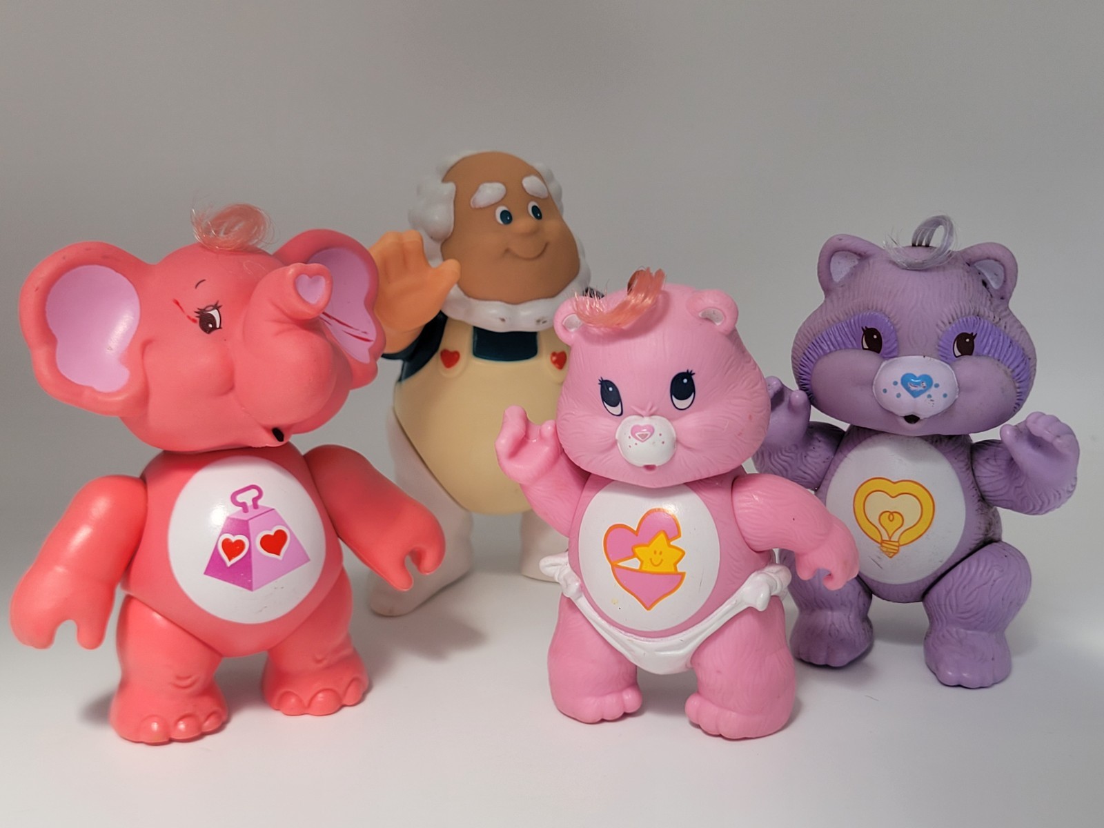4 cugini vintage Care Bears PVC anni 80 Kenner cuore luminoso Lotsa Heart Keeper