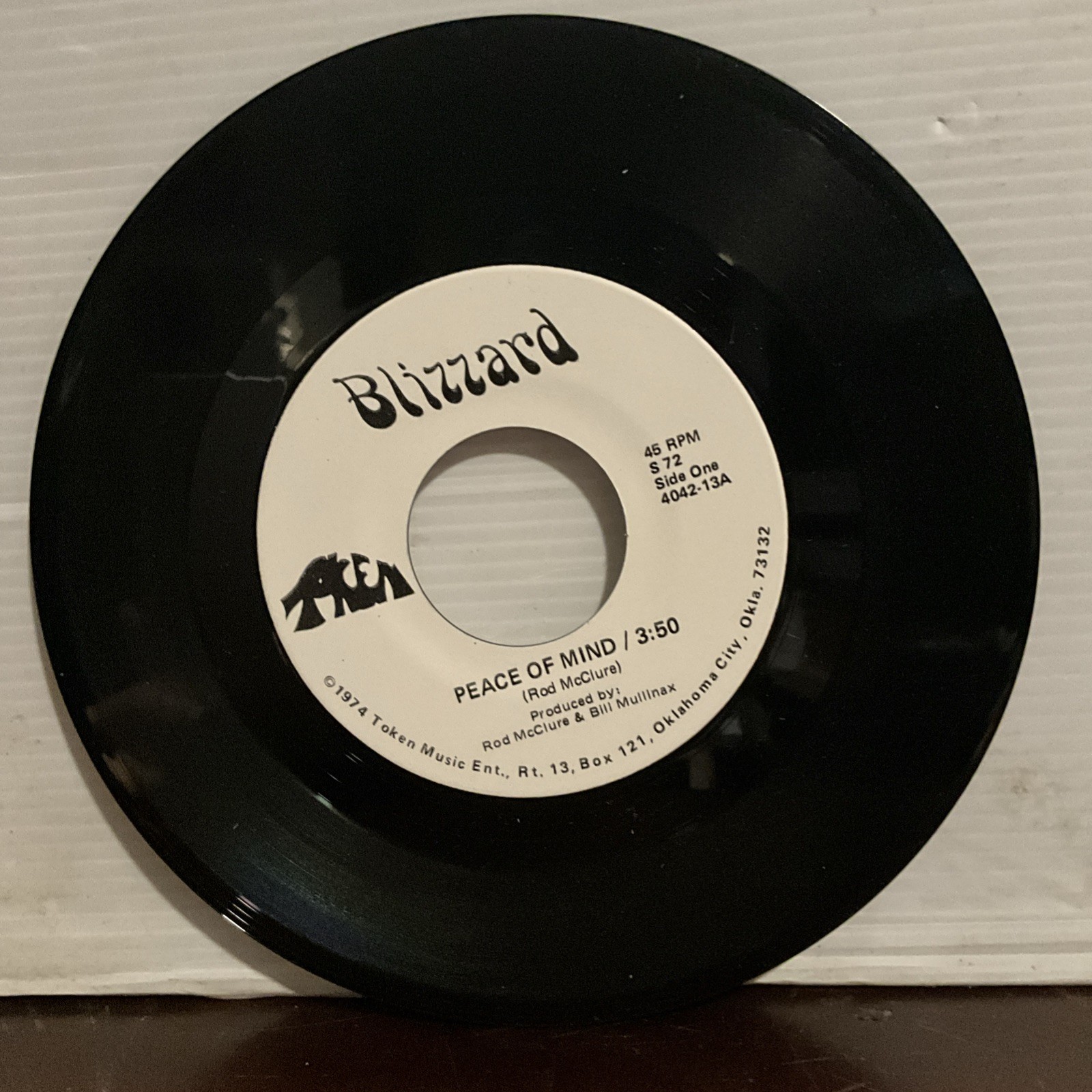 Blizzard – Peace Of Mind / By Myself 7" Single 1974 Tokem Music - 4042-13 VG+