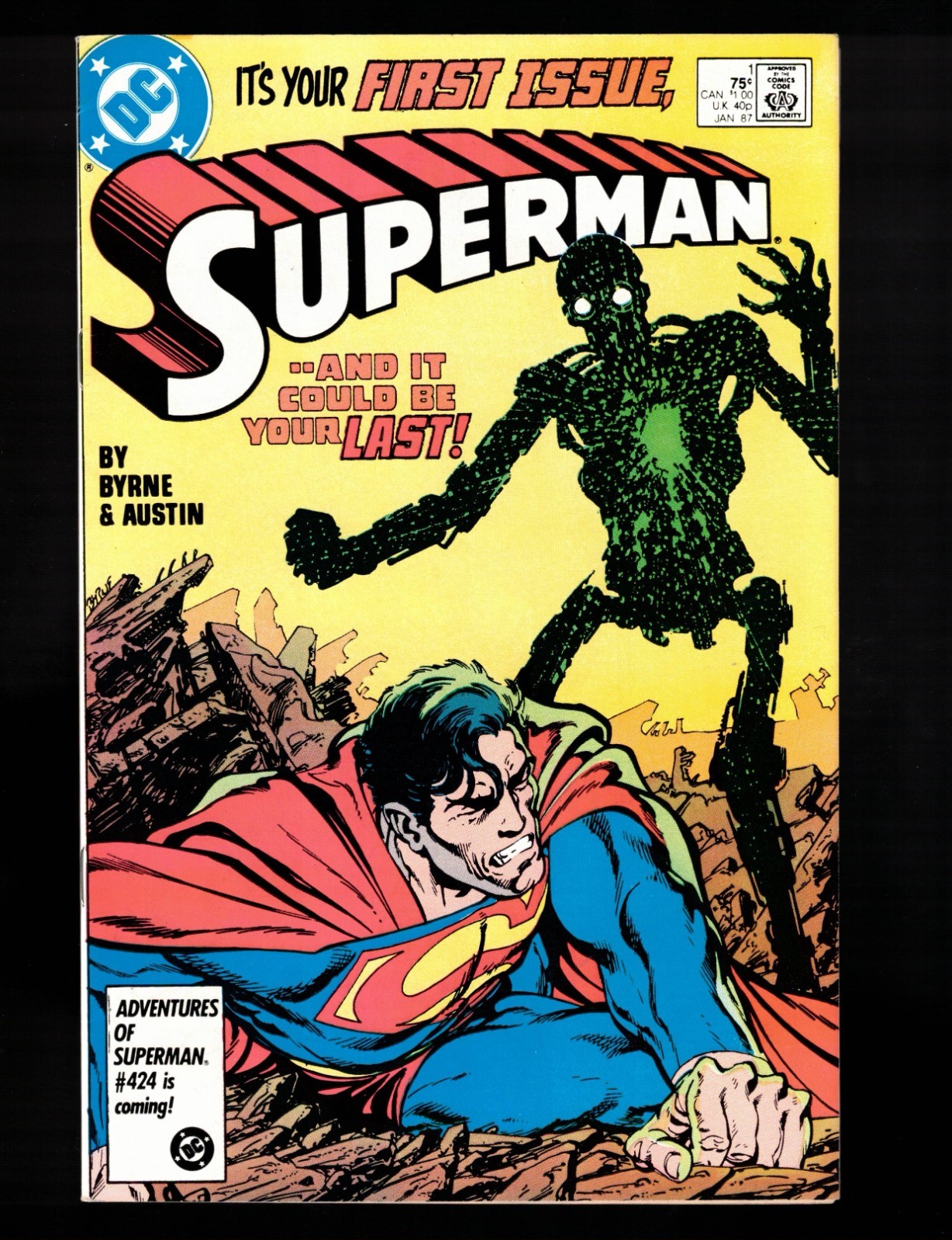 Superman #1 vs Metallo!   by John Byrne & Terry Austin!  Very Fine 1987 DC Comic