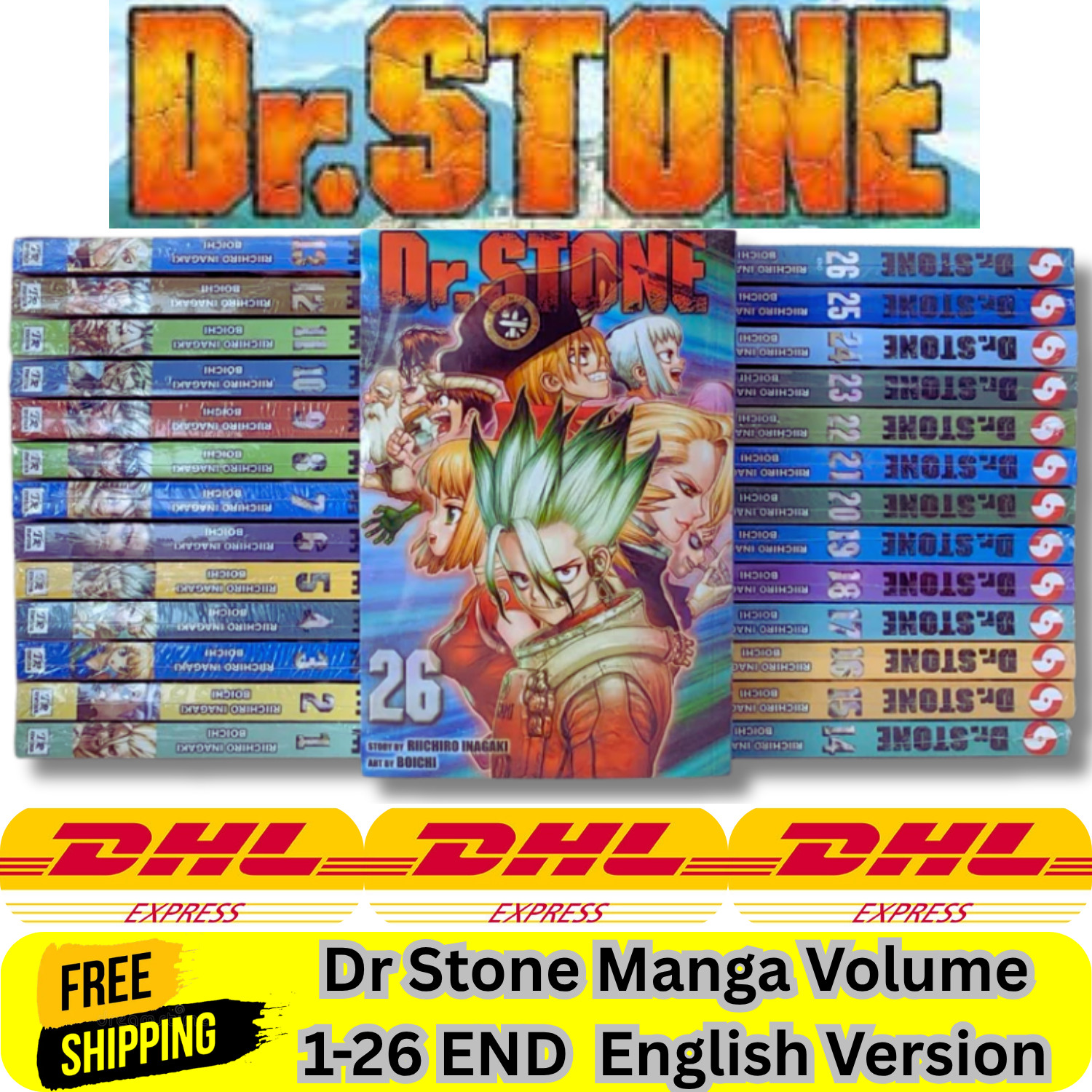 Dr Stone Manga Inglese Volume 1-26 Half/Full Set Fumetto Nuovo di Riichiro Inagaki