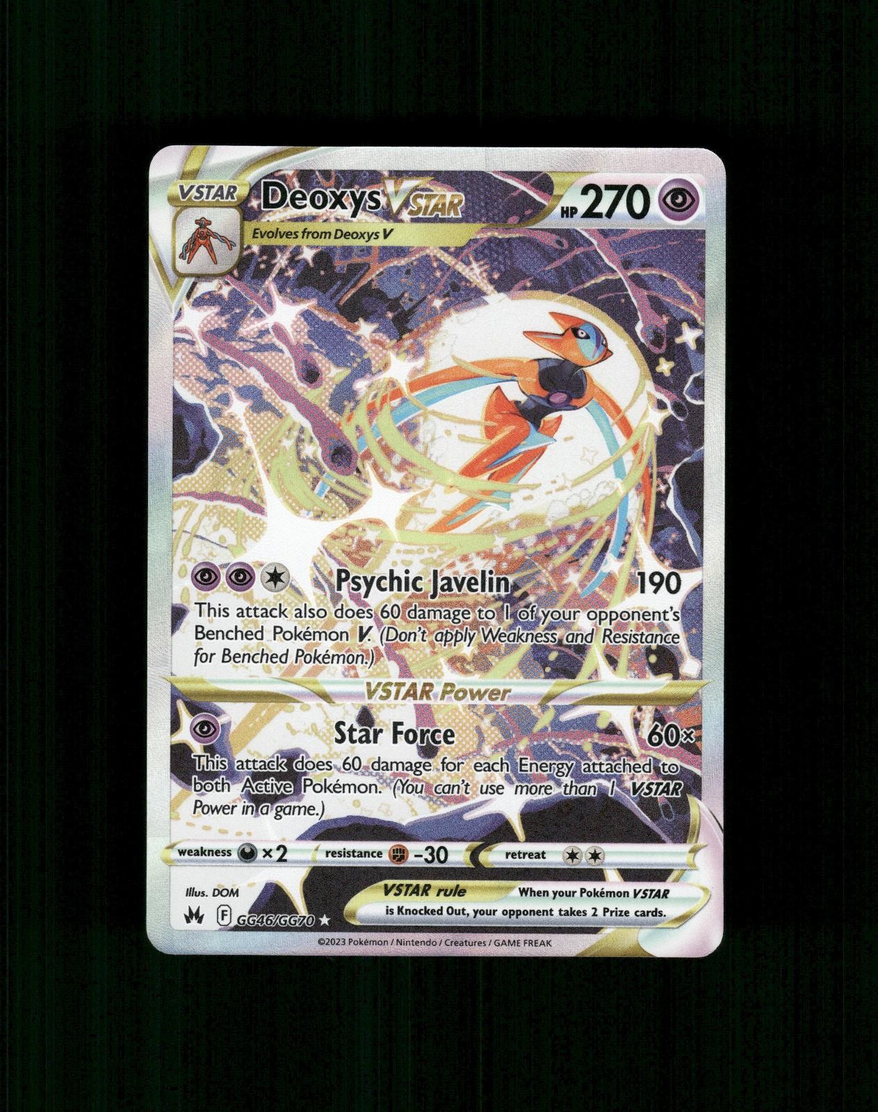 Deoxys VSTAR GG46/GG70 Holo VSTAR Rara Corona Zenith Galleria Galariana Pokemon quasi nuovo