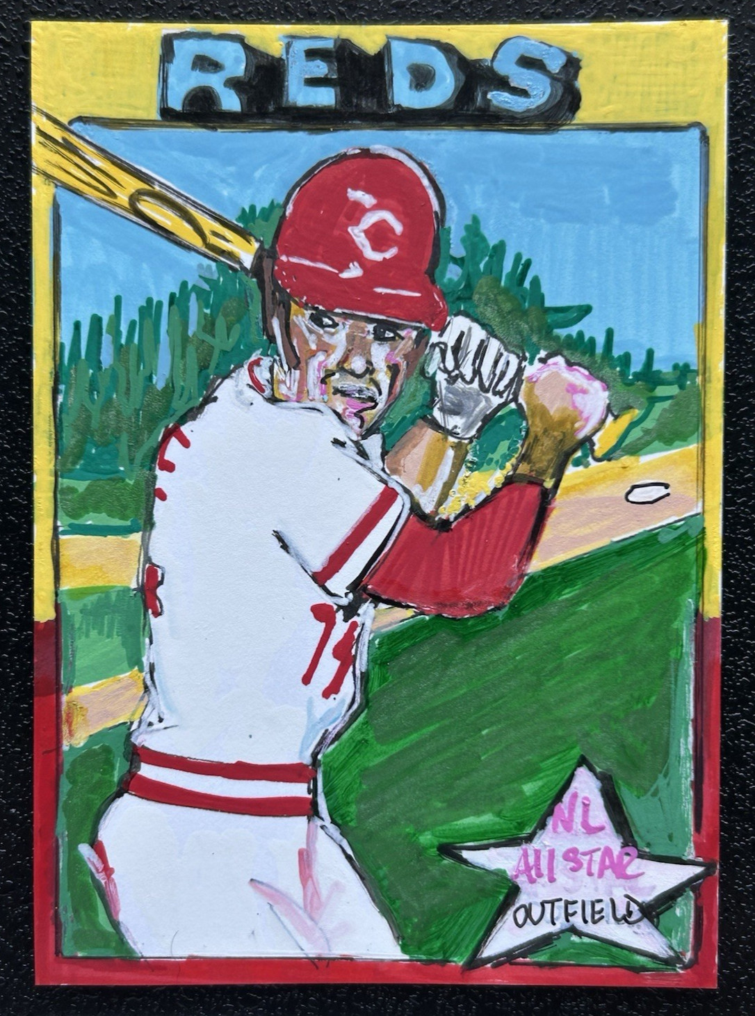 ACEO Sketch Trading Card 1/1 Topps 1975 Pete Rose Cin. Reds Hand-drawn OOAK Art