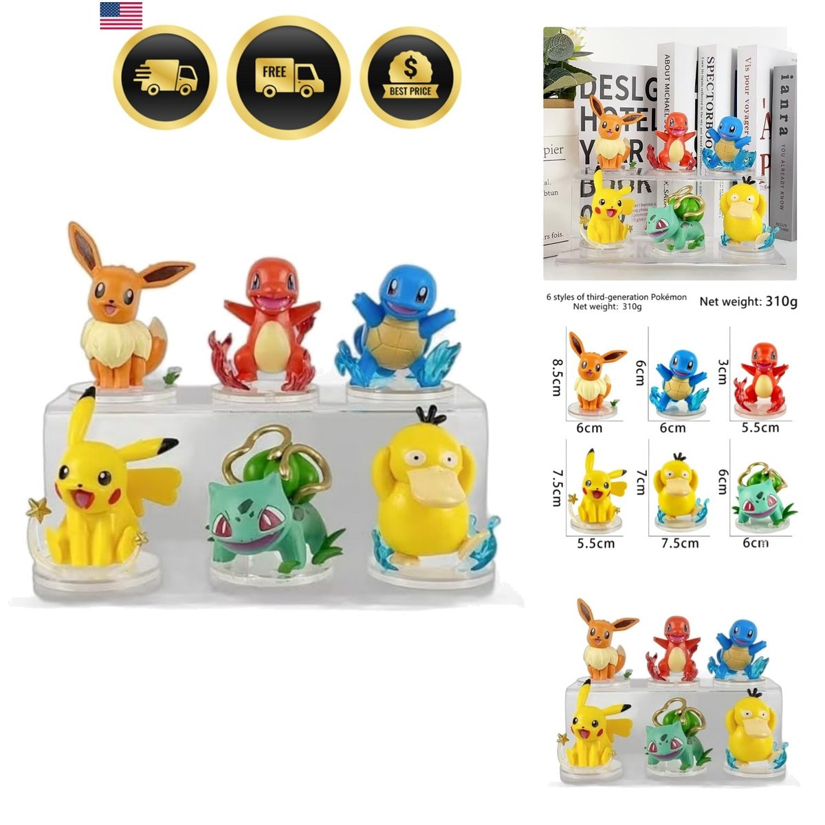 6 Pezzi Pokemon Figure da Collezione, Squisiti Modelli Ornamenti, Anime Creativo P...
