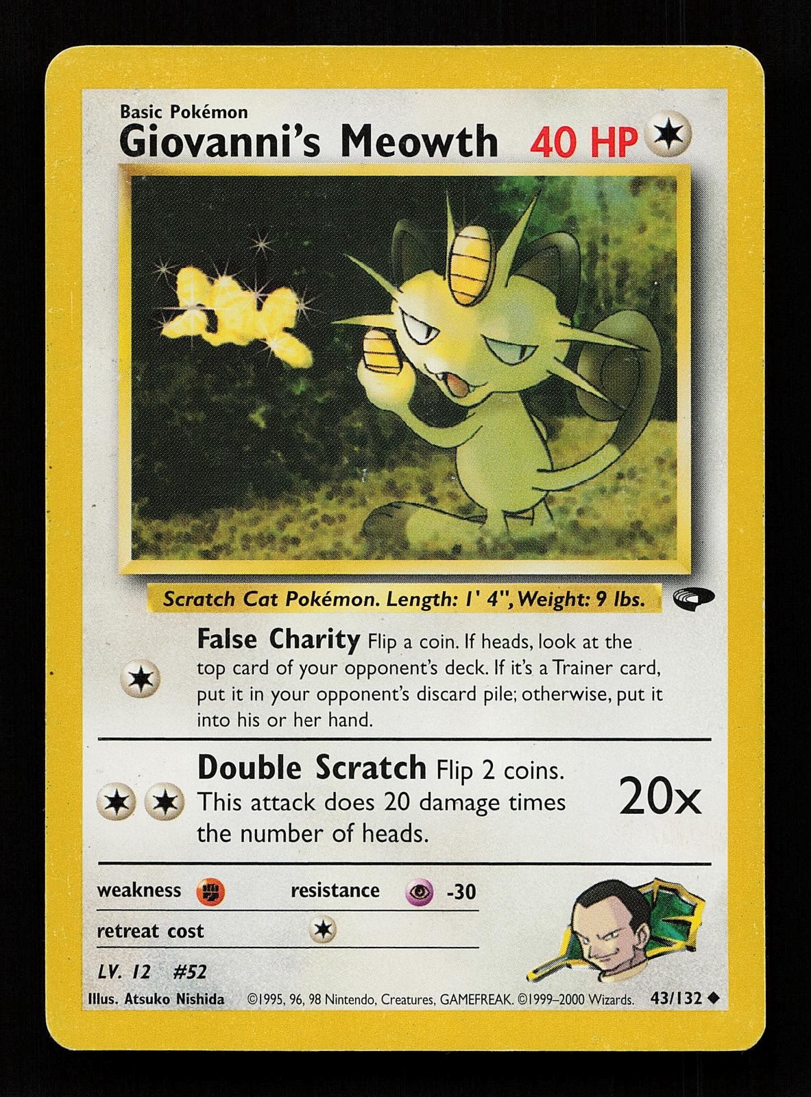 Carta Pokemon Giovanni's Meowth 43/132 Unlimited Non Comune Sfida Palestra