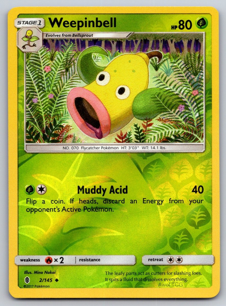 Weepinbell Reverse Holo 2/145 SM - Guardiani Rising Non Comune quasi nuovo