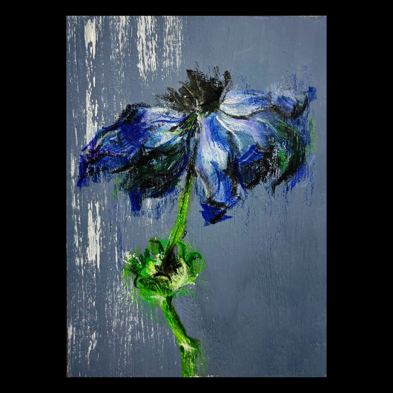 aceo quadro originale fiore blu