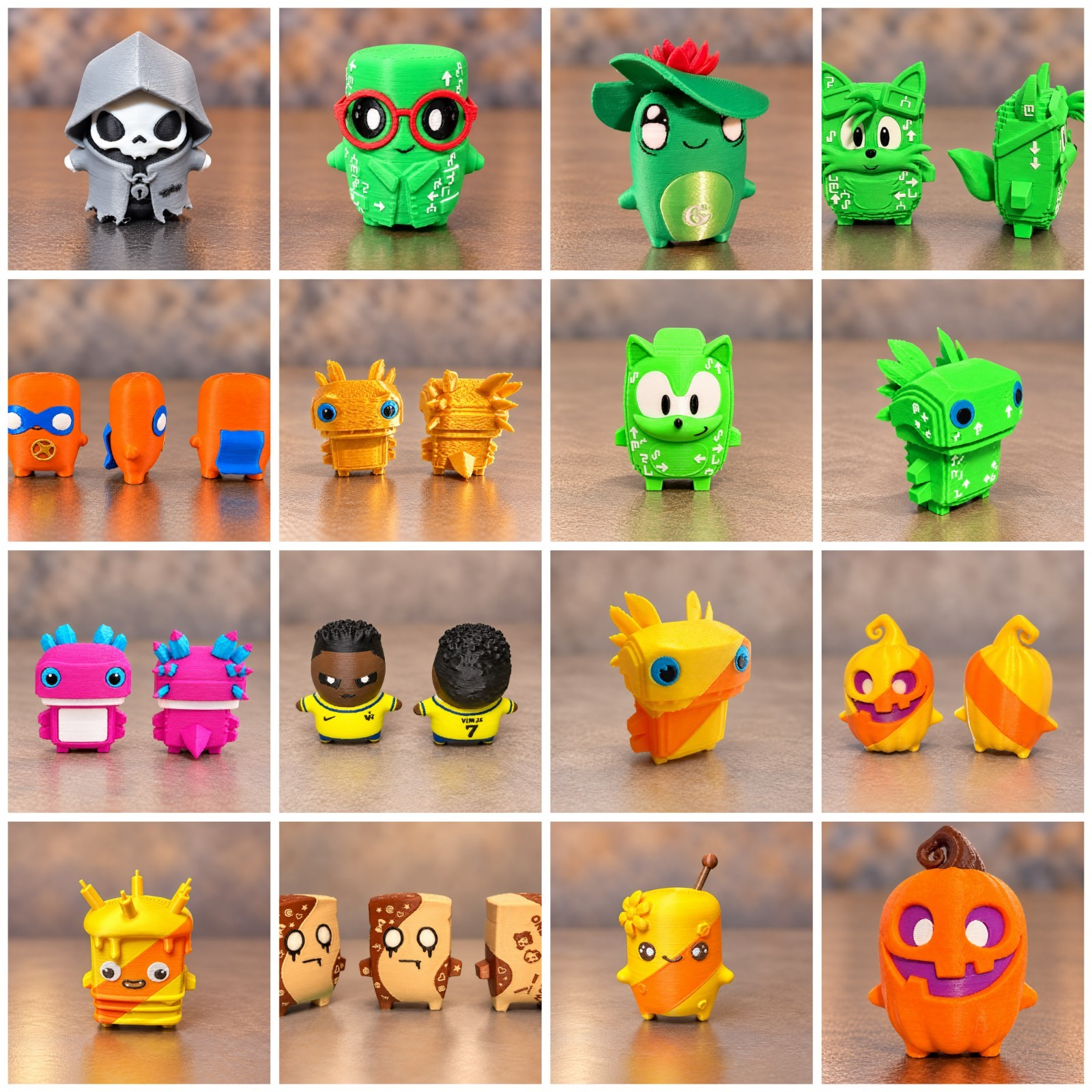 Personaggi Sprite stile Fortnite + accessori da collezione alti 5-6 cm stampati in 3D