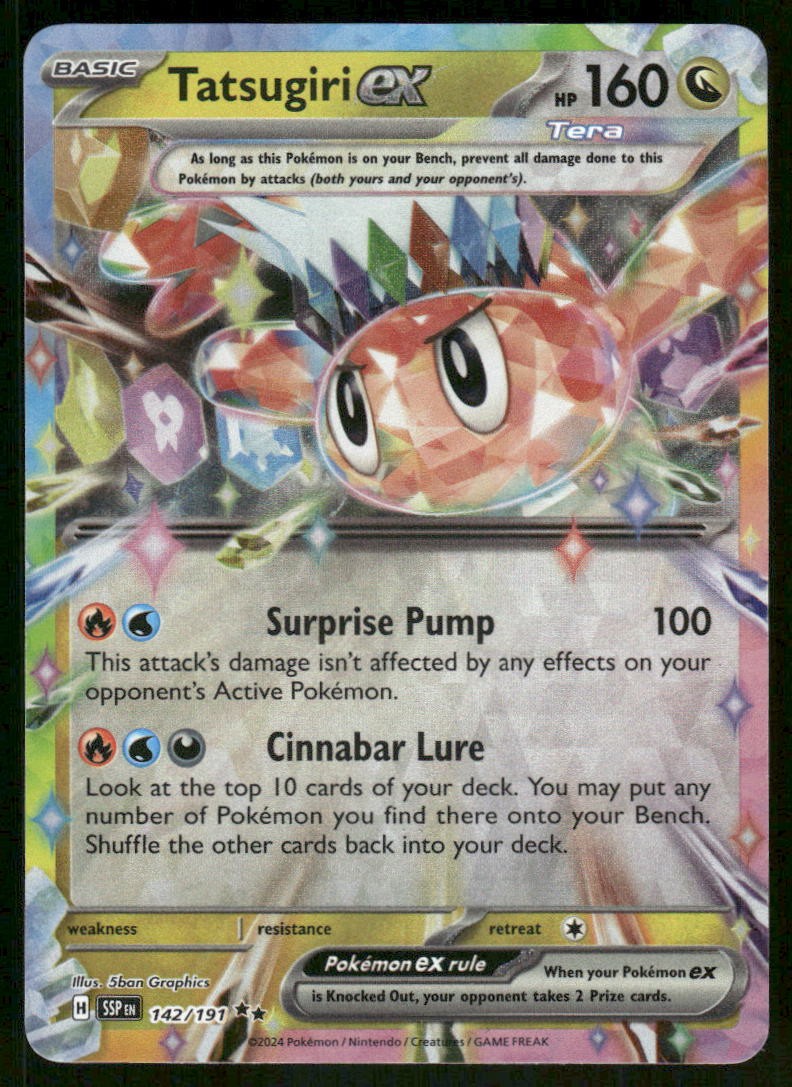 Tatsugiri ex 142/191 Doppia Rara Scintille Surging Pokemon Holo Near Mint