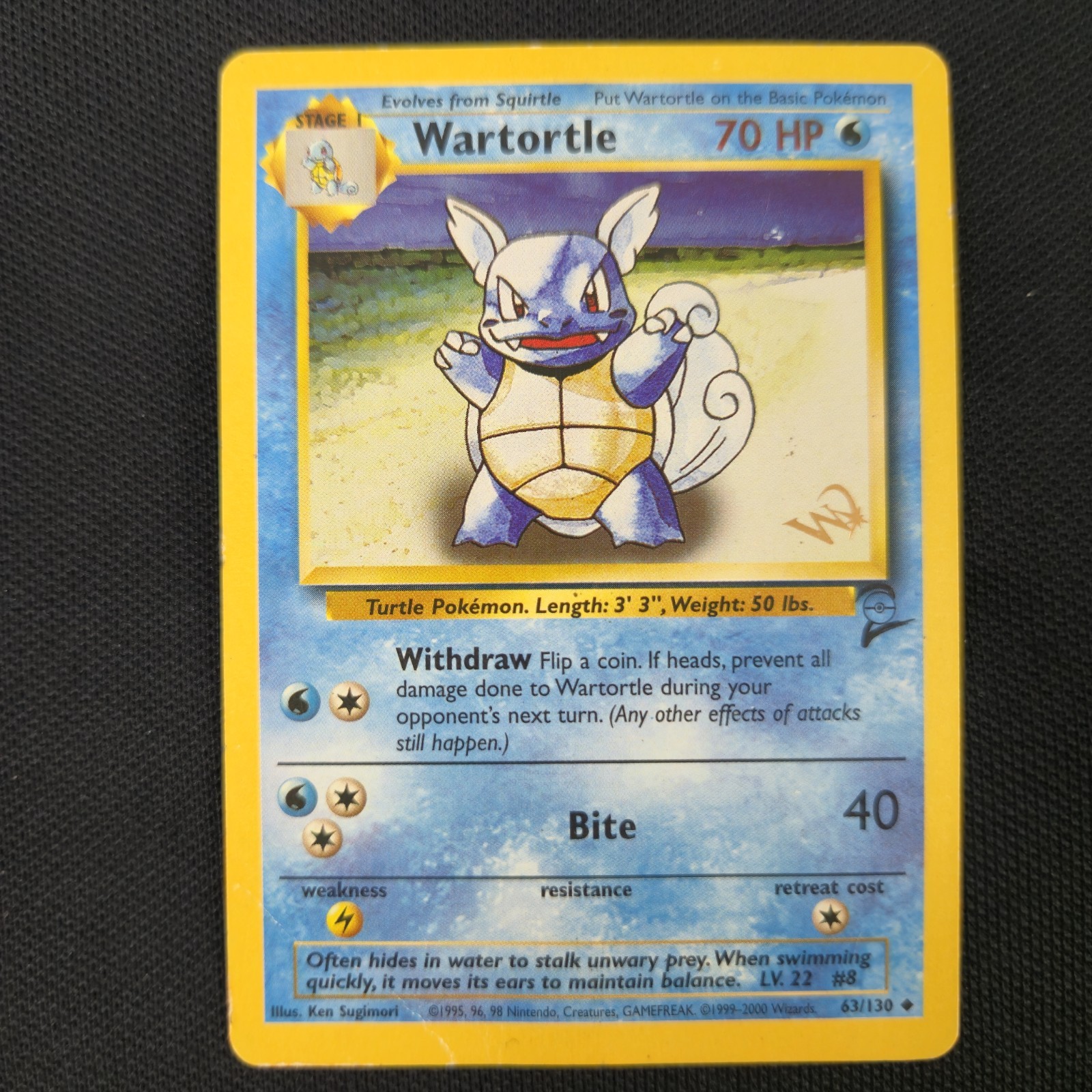 Wartortle 63/130 con timbro WOTC Promo Base 2 Nintendo carta Pokemon non comune