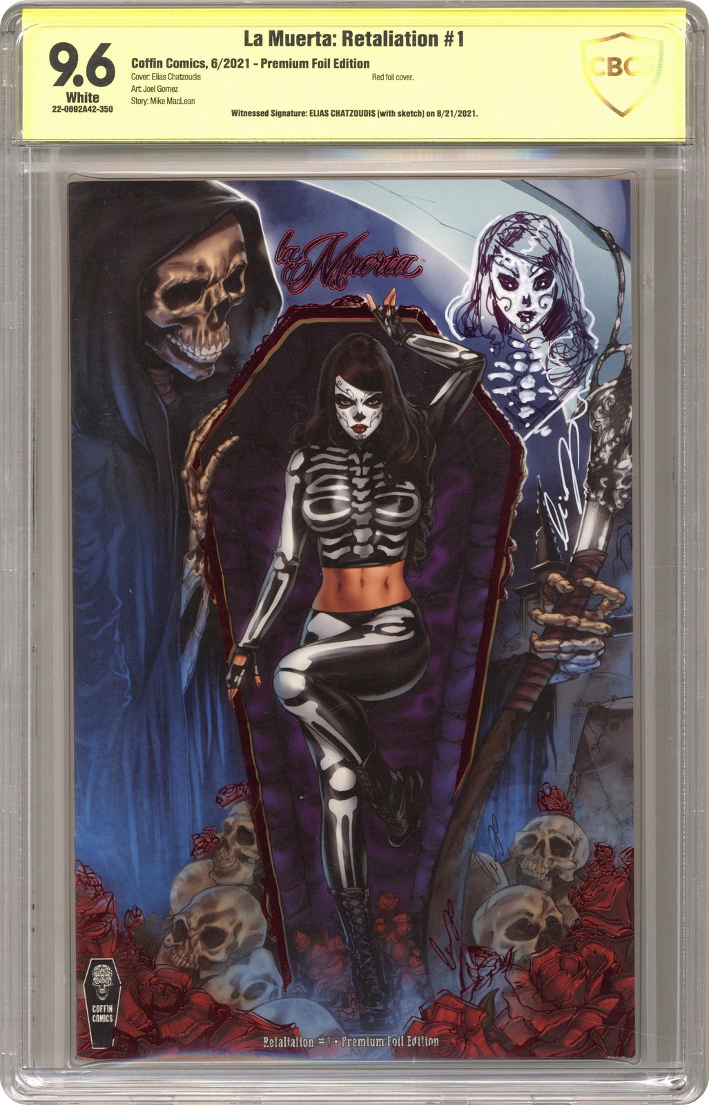 La Muerta Retaliation 1PREMIUM FOIL CBCS 9.6 Witnessed Sig Elias Chatzoudis 2021