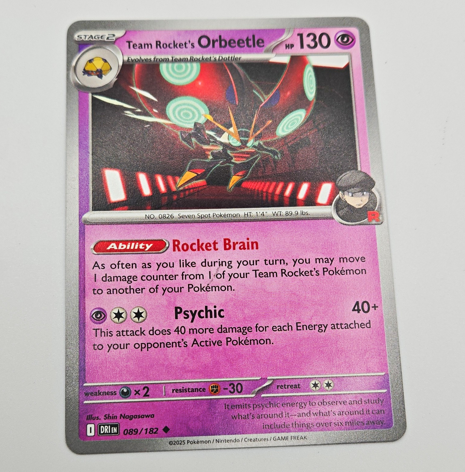 Nintendo Team Rocket's Orbeetle DRI 089/182 Stage 2 130 HP Psychic ENG 2025