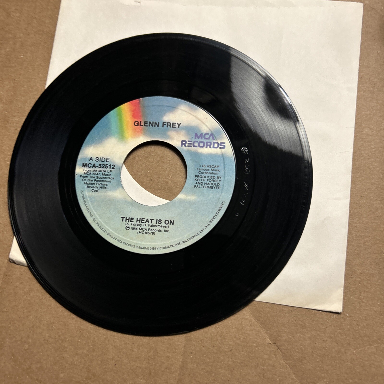 Glenn Frey The Heat Is On/Harold Faltermeyer Shootout 1984 Mca 45 add ship .10