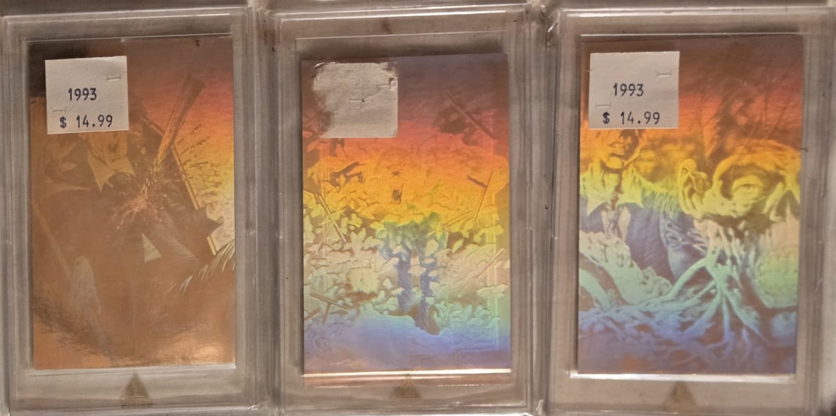 Carte da collezione vintage 1993 FPG Bernie Wrightson H1-H3 ologramma SIGILLATE limitate