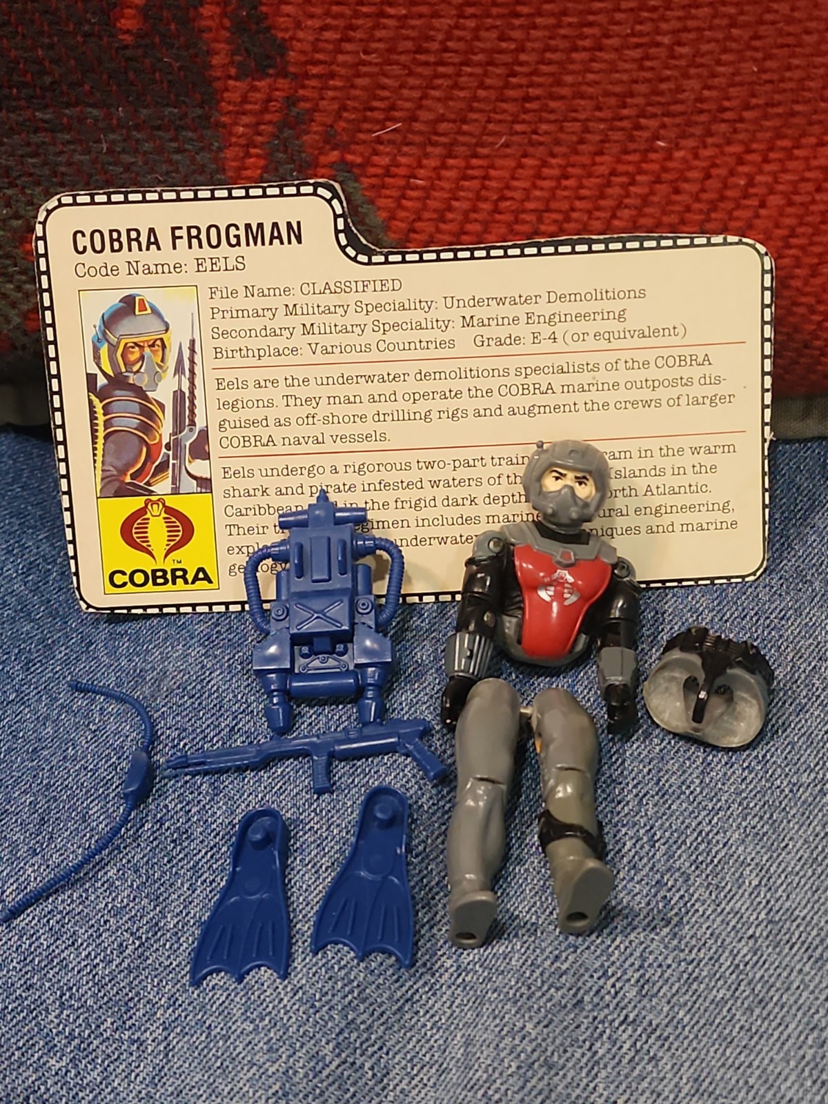 GI Joe Cobra Frogman Eels 1985 100% Completo Hasbro ACCESSORI BLU con scheda F