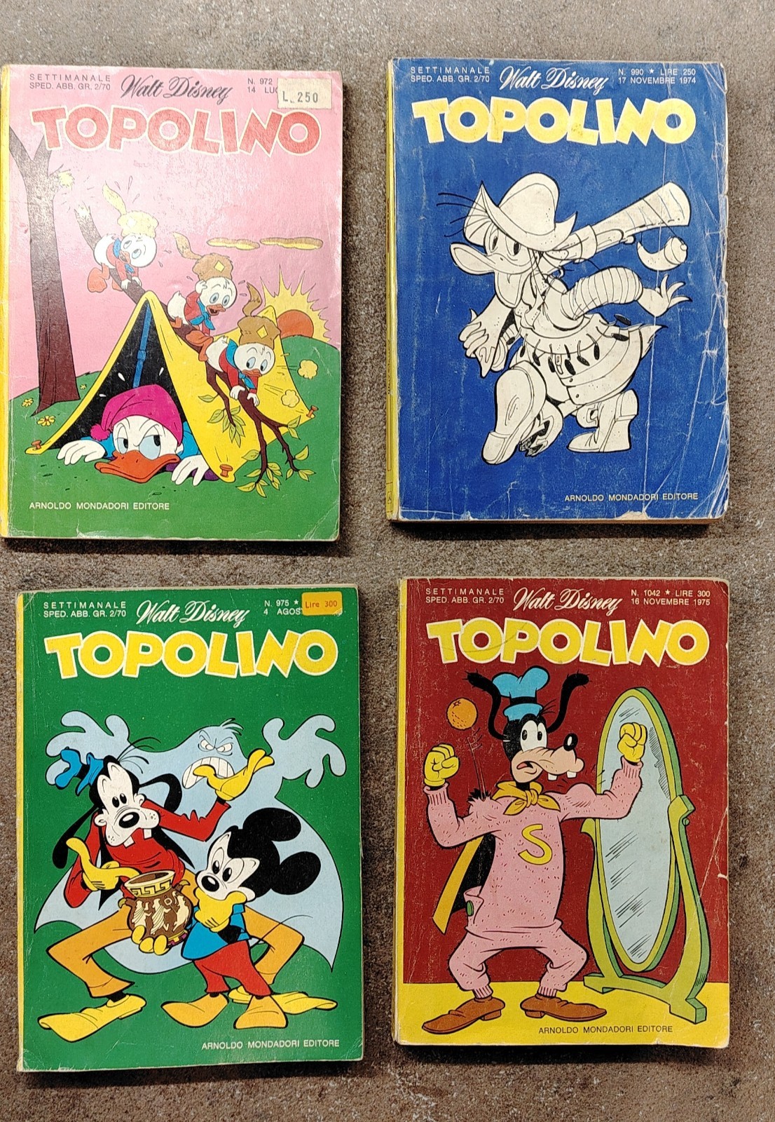 Topolino Vintage Anni 70 Mondadori Lotto 4 Fumetti 1974-75 nn. 972 975 990 1042