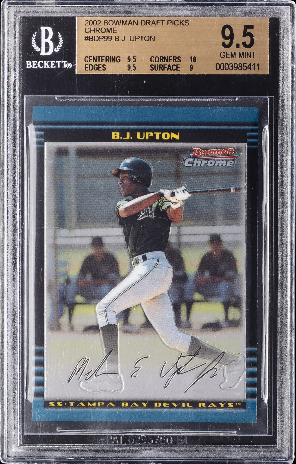 BOWMAN DRAFT CHROME 2002 #BDP99 B.J. UPTON BGS 9.5
