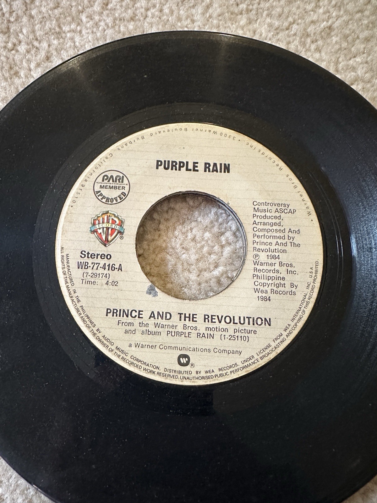 Prince And The Revolution 45 rpm Philippines 7" Purple Rain
