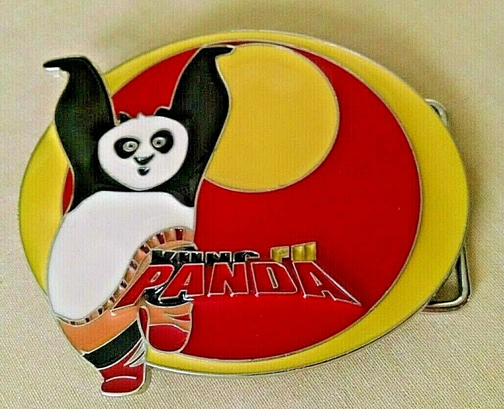 Kung Fu Panda Belt Buckle Red Yellow Black Enamel Silver Metal Oval D Undated