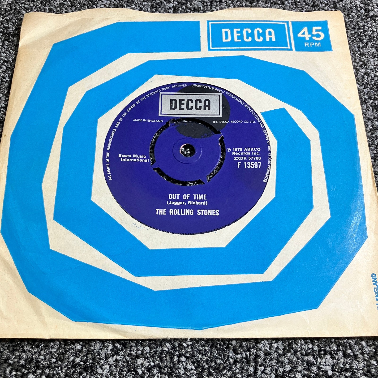 The Rolling Stones Out Of Time  7" 45 vinyl single UK Decca Excellent