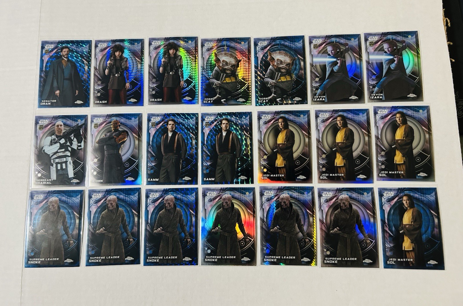 2026 Topps Chrome Star Wars 21 Card Parallel Lot Refractors, GEO’s, Prism’s