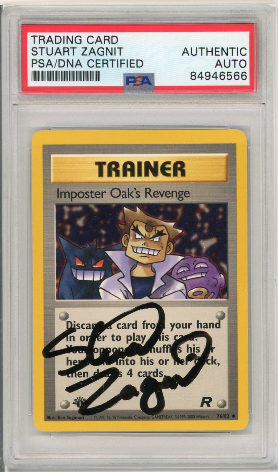 PSA Stuart Zagnit SIGNED Imposter Oak's Revenge Team Rocket 76/82 1st Edition
