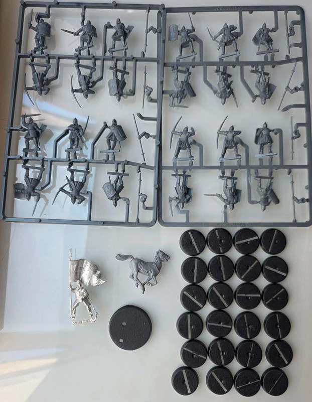 24 guerriers minas tirith + cavalier avec bannière gondor mesbg lord of the rings