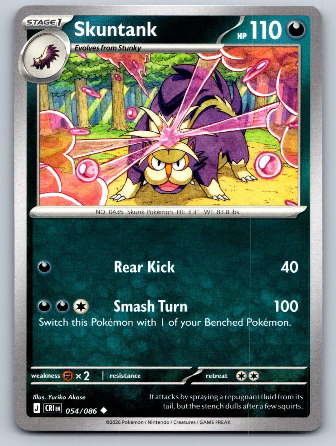 Skuntank 054/086 Pokemon non comune Chaos Rising quasi come nuovo