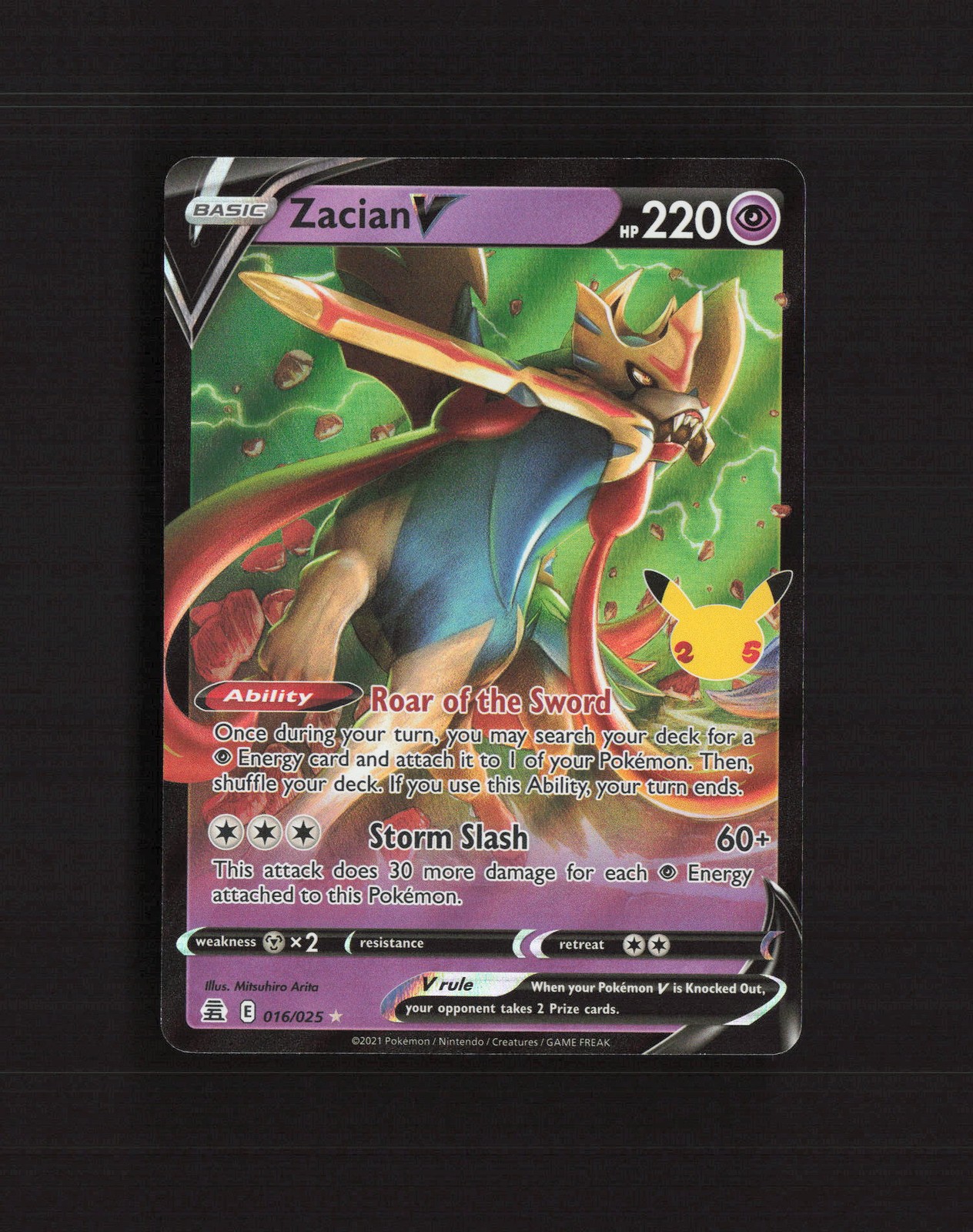 Carta Pokemon Holo Zacian V 016/025 Celebrazioni Stampata Ultra Rara NM
