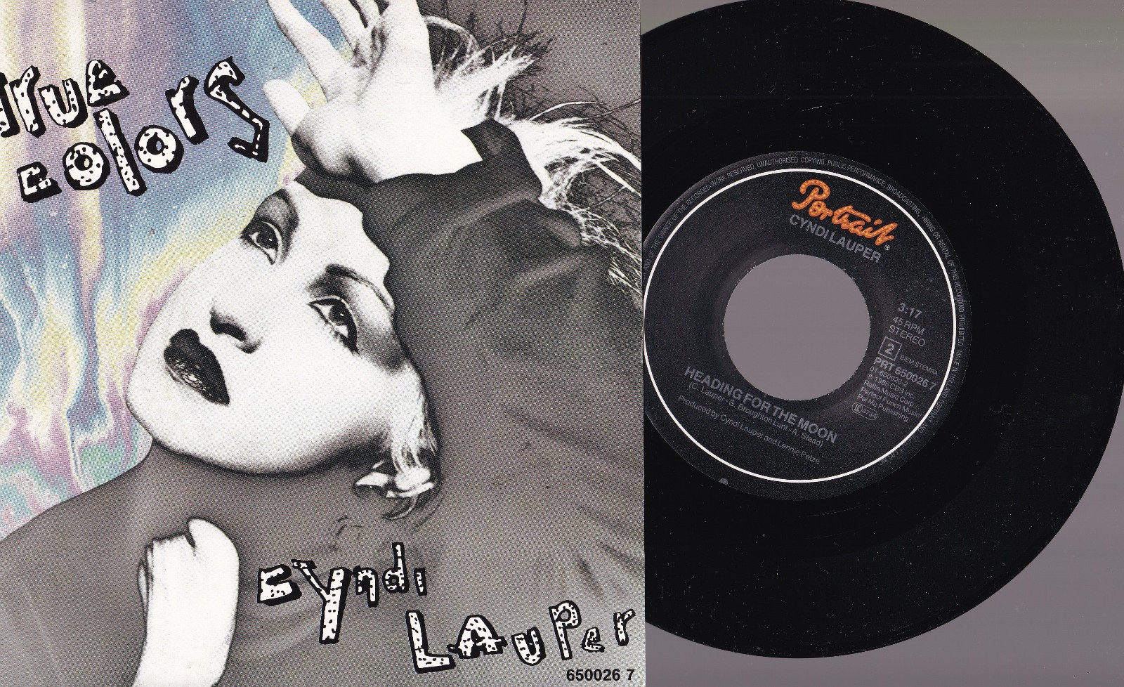 Cyndi Lauper – True Colors / Heading For The Moon 7" 45 Portrait (PRT 650026 7)