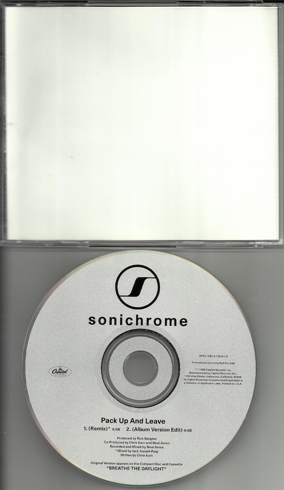 SONICHROME Pack up and Leave RARE REMIX & EDIT PROMO Radio DJ CD single 1999