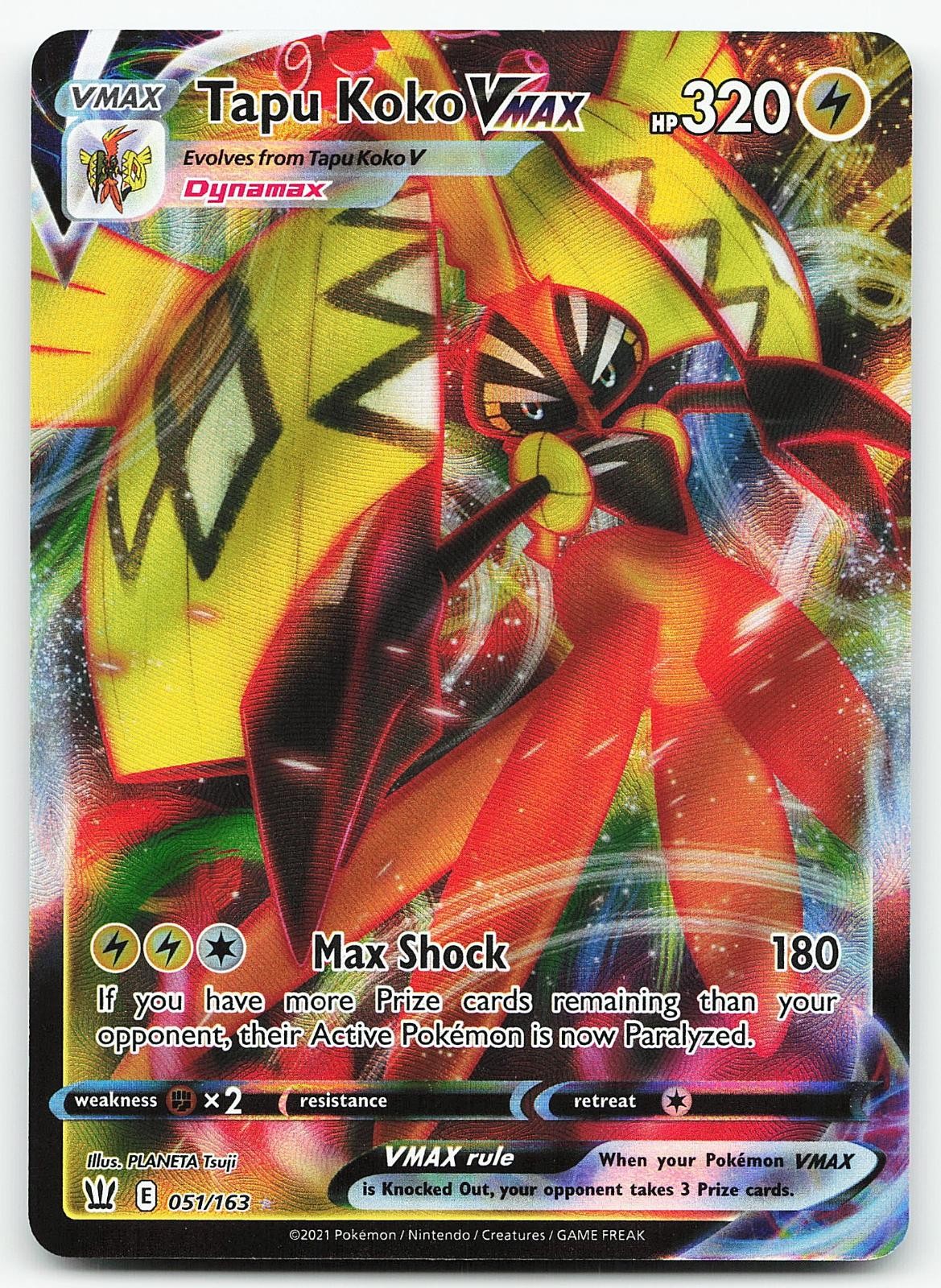 Pokemon Tapu Koko VMAX 051/163 stili di battaglia ultra raro Holo quasi nuovo