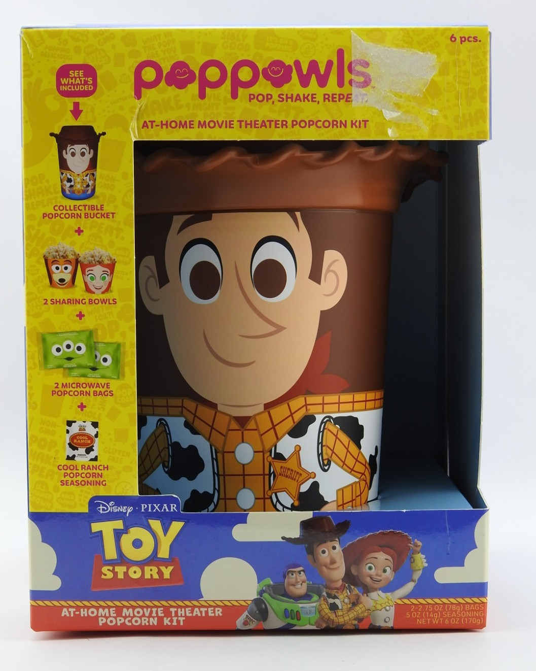 Nuovo Disney Pixar Toy Story Woody PopOwls cinema popcorn kit secchio 6 pezzi