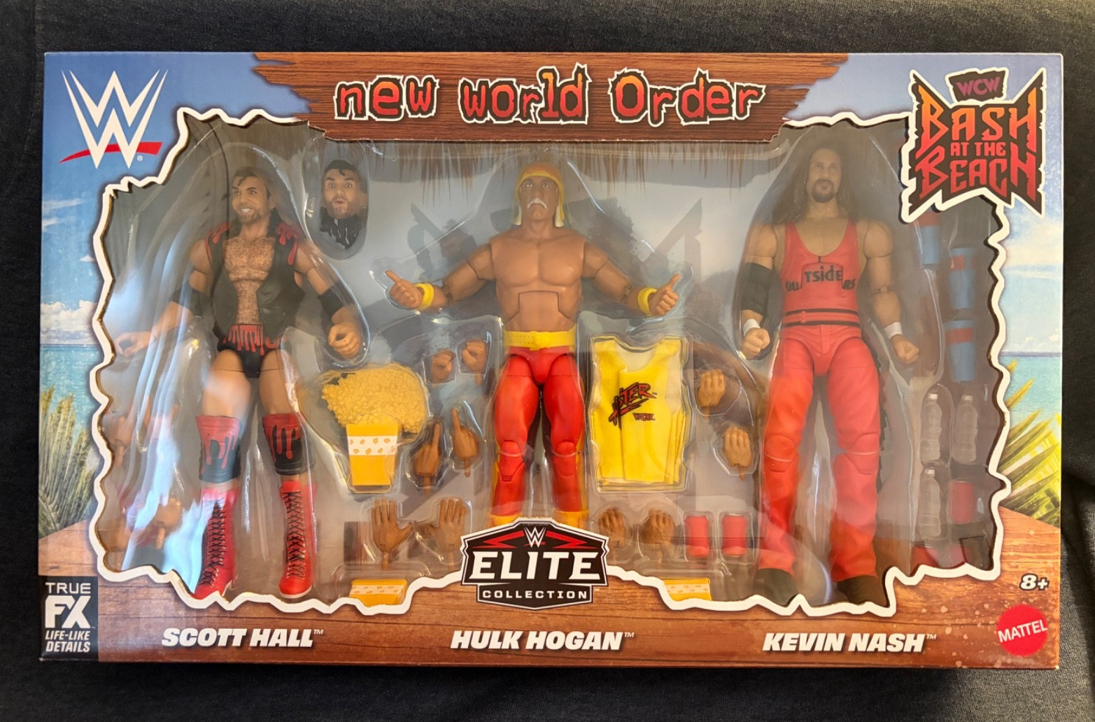 WWE Bash At The Beach 3 Pack Hogan Hall Nash Elite WCW figure nuove senza etichette - NUOVE IN MANO
