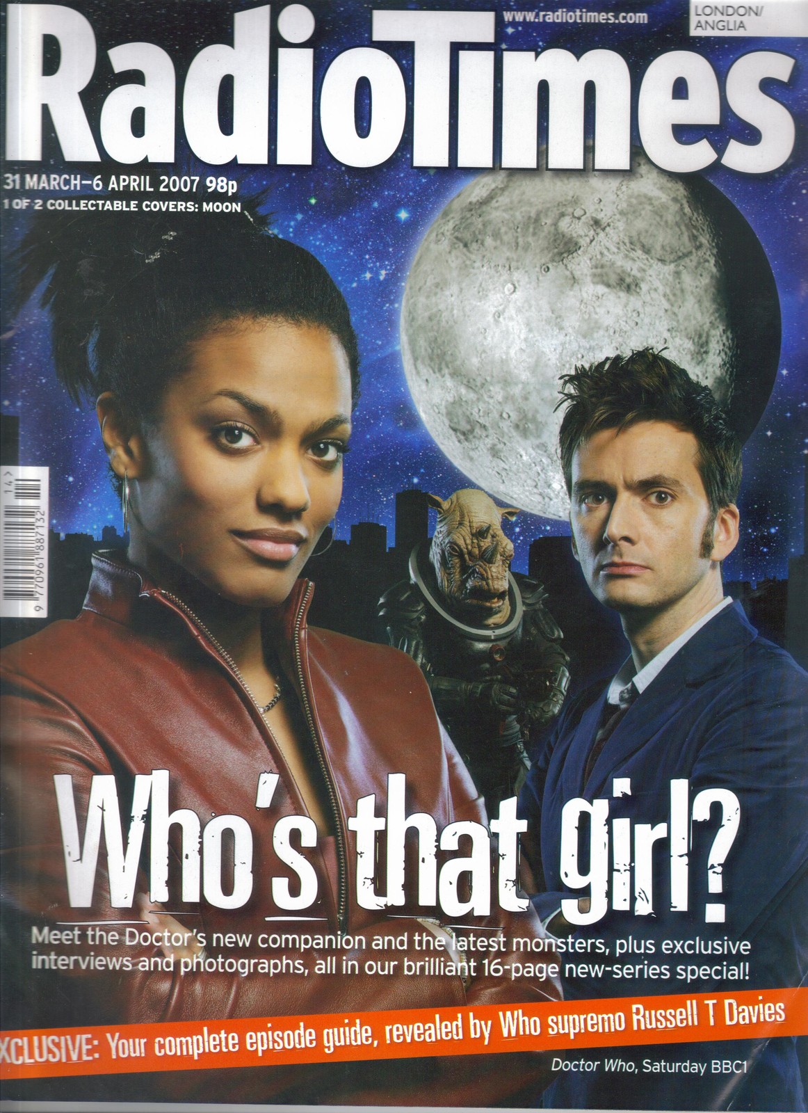 Radio Times April 2007 Doctor Who, David Tennant, Freema Agyeman 16 page guide