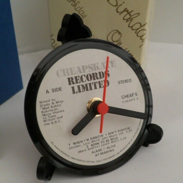 SLADE CLOCK Side Table Desk Top Upcycled Hit Vinyl Record Size 4" Noddy Holder .