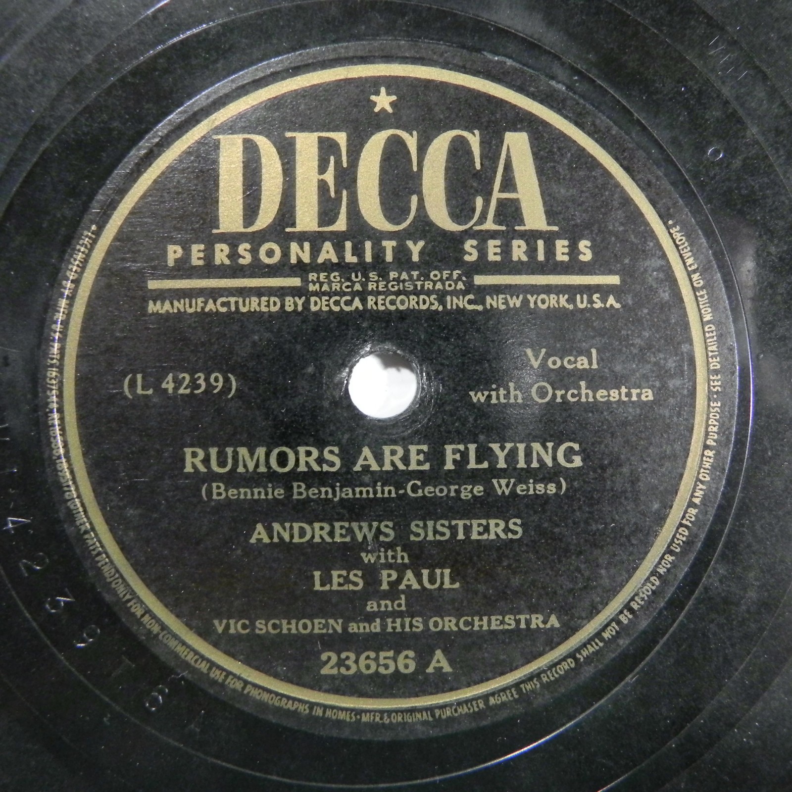 Andrews Sisters / Les Paul – Rumors Are Flying 1946 Decca 23656 78 RPM